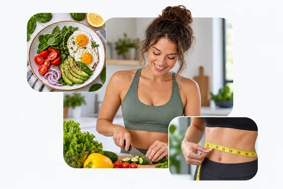 Beslenme ve tartı aletleri tutan fitness üyesi